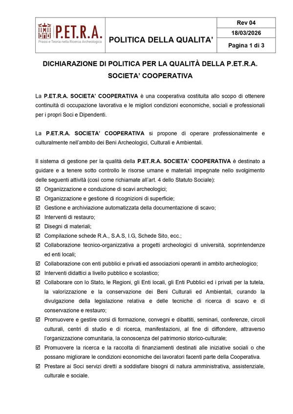 Politica della Qualità Politica della Qualità